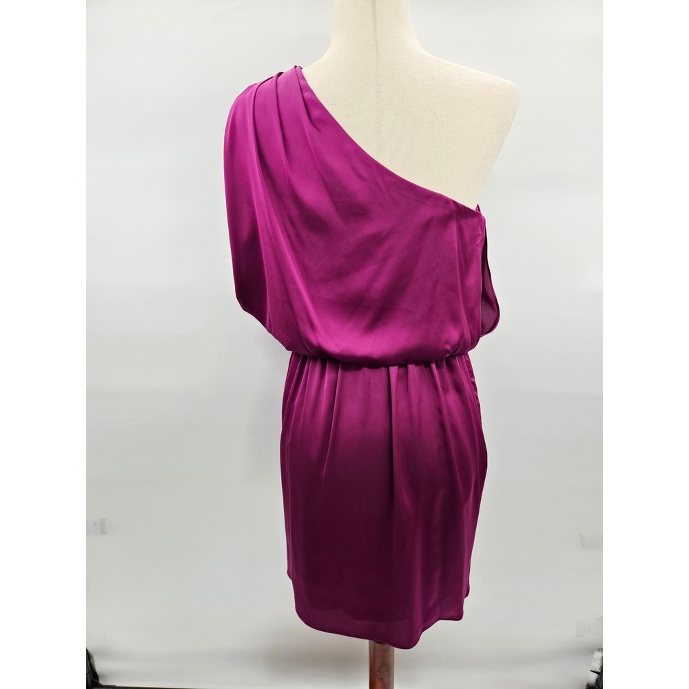 Aqua Womens One Shoulder Draped Satin Tulip Hem Cocktail Dress Plum Purple 6 - Picture 2 of 13